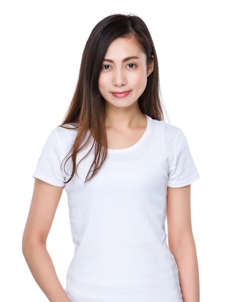 Asiatic tânără femeie în alb t-shirt — Fotografie, imagine de stoc