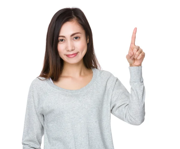 Asiática jovem mulher em camisola cinza — Fotografia de Stock