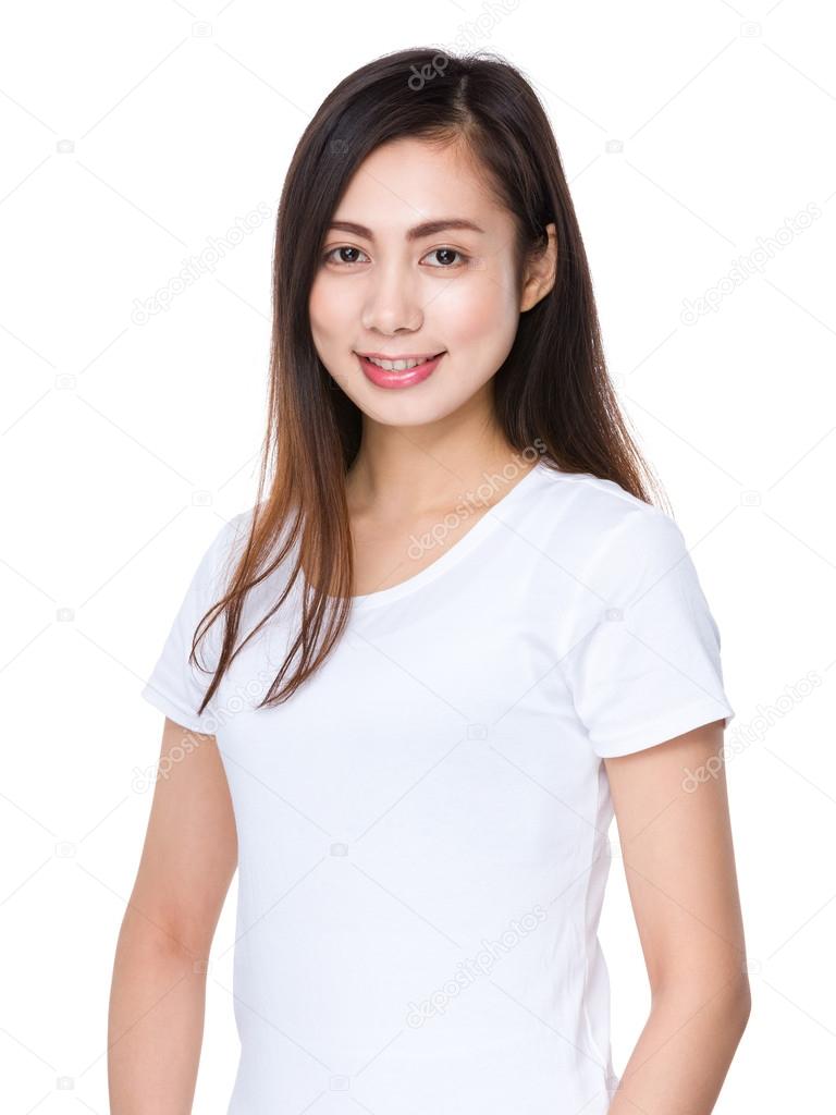 Asian young woman in white t-shirt