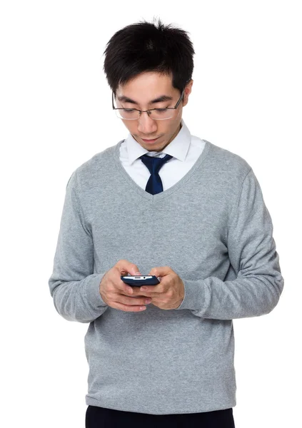Asijské mladý podnikatel v šedém svetru — Stock fotografie