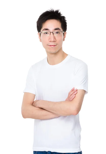 Asiático jovem homem em branco t-shirt — Fotografia de Stock