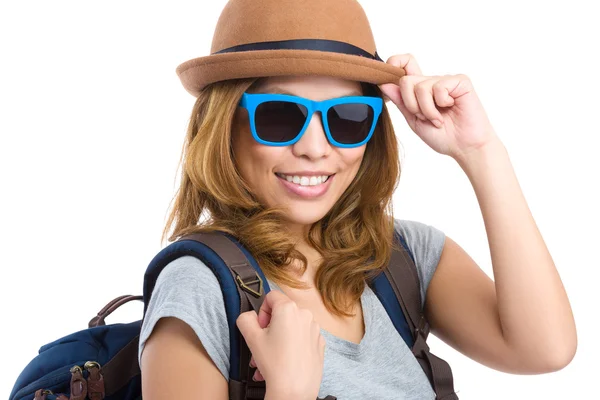 Asian Woman hat and sun glasses — 图库照片