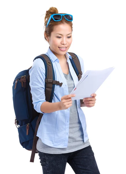 Asian young woman tourist with backpack — Stock Photo, Image