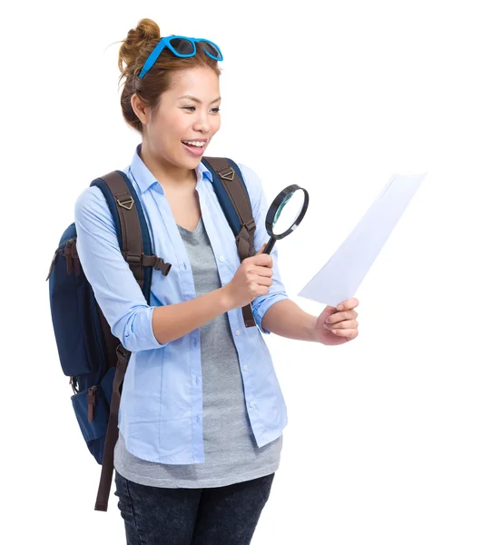 Asian young woman tourist with backpack — Stock Photo, Image