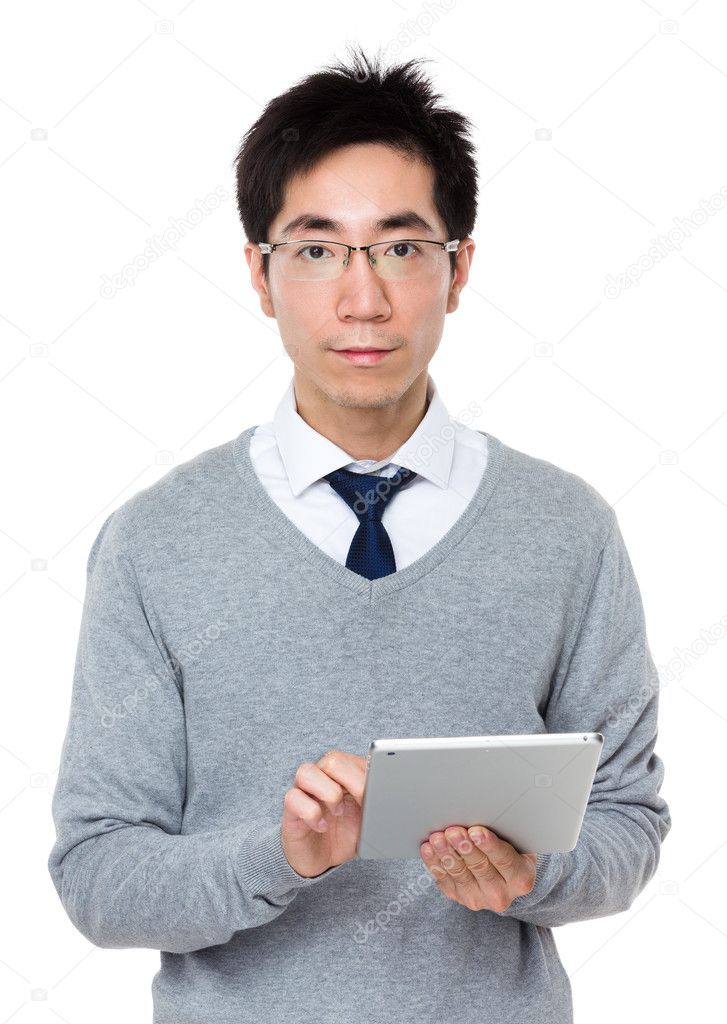 asian young businessman in grey sweater