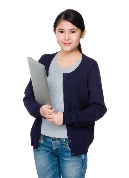 Asian young woman in blue cardigan — Stock Photo, Image