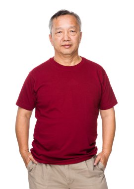kırmızı t-shirt Asya yaşlı adam