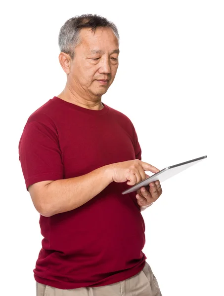 Asian old man in red t-shirt — Stock Photo, Image