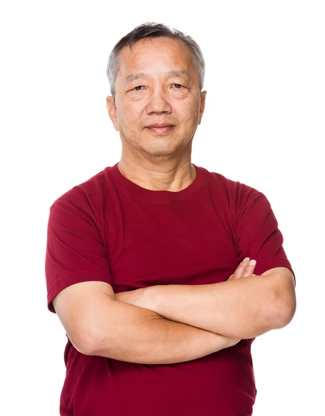 Kırmızı t-shirt Asya yaşlı adam — Stok fotoğraf
