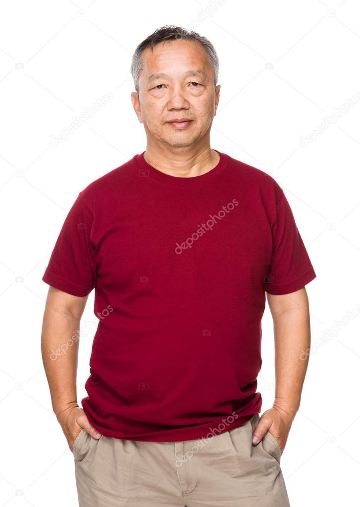 Old man showing red card stock photo. Image of hair, shot - 28068298