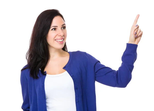 Beautiful brunette woman in blue cardigan — Stock fotografie