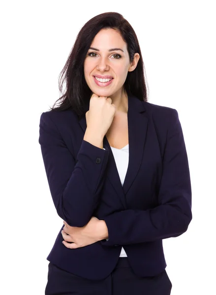 Caucasian brunette businesswoman in business suit — Stock Photo, Image