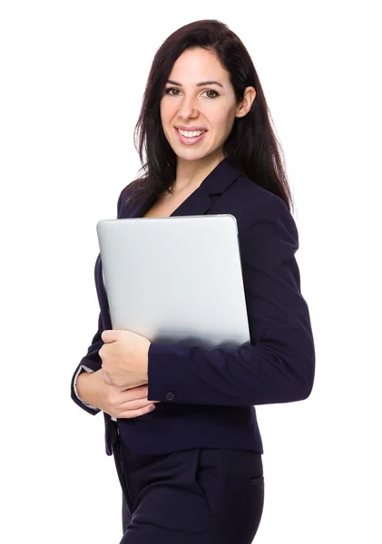 Caucasian brunette businesswoman in business suit — Stock Photo, Image