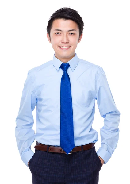 Azjatycki przystojny biznesmen w niebieska koszula — Zdjęcie stockowe