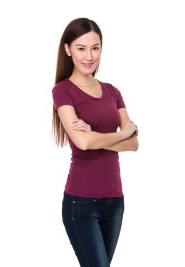 kırmızı t-shirt genç Asyalı kadın