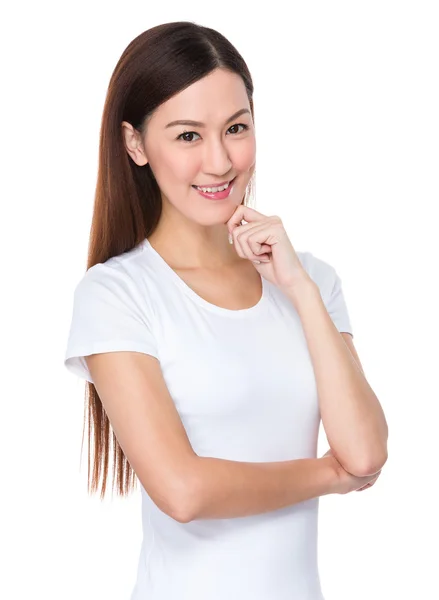 Asijská dívka v bílém tričku — Stock fotografie