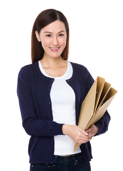 Joven asiática mujer en azul cárdigan — Foto de Stock