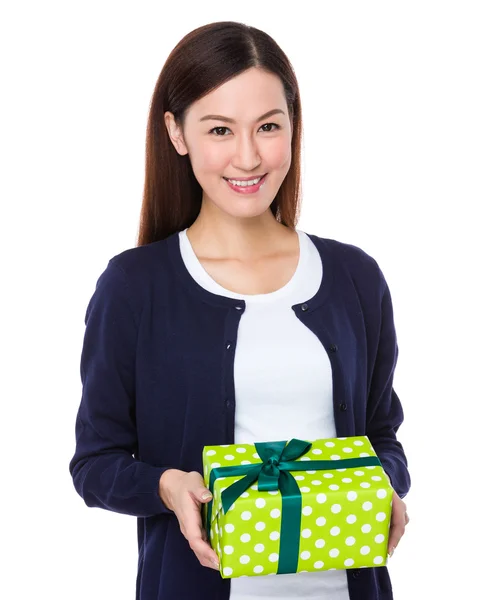 Young asian woman in blue cardigan — Stock Photo, Image