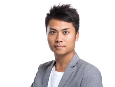 Asya yakışıklı işadamı gri ceketli