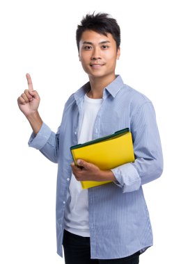 Mavi tişörtlü Asya yakışıklı adam