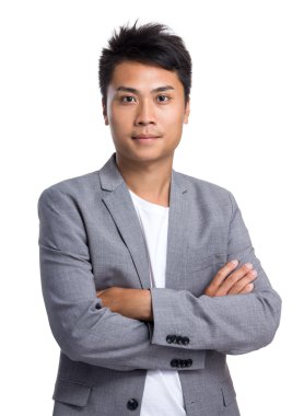 Asya yakışıklı işadamı gri ceketli