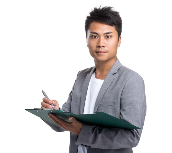 Asijské pohledný podnikatel v šedé sako — Stock fotografie