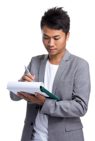 Asiático guapo hombre de negocios en gris chaqueta — Foto de Stock