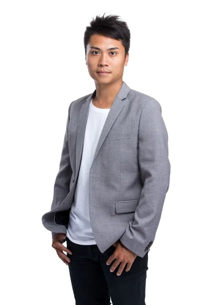 Asian handsome businessman in grey jacket — Stock Photo, Image