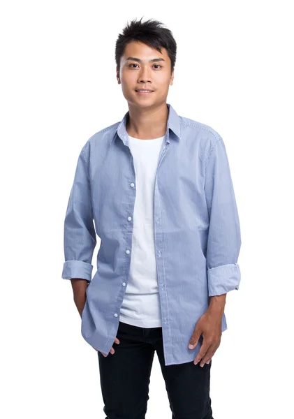 Asiático guapo hombre en azul camisa — Foto de Stock