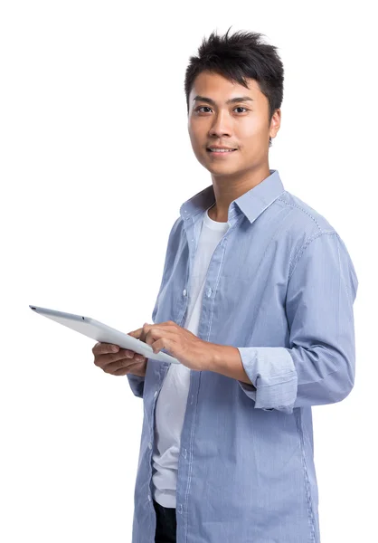 Asijské pohledný muž v modré košili — Stock fotografie
