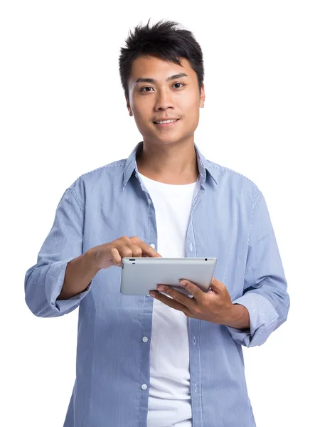 Aziatische knappe man in blauw shirt — Stockfoto