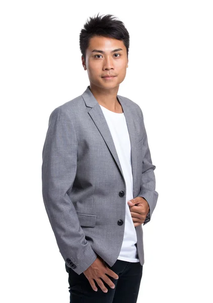 Asiático bonito empresário em cinza jaqueta — Fotografia de Stock