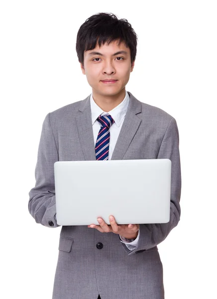 Asiático guapo hombre de negocios en gris traje — Foto de Stock