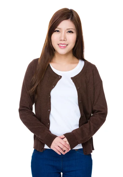 Asian young woman in brown cardigan — Stock Photo, Image