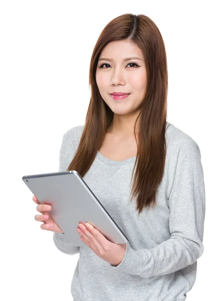 Young asian woman in grey sweater — Stock Photo, Image