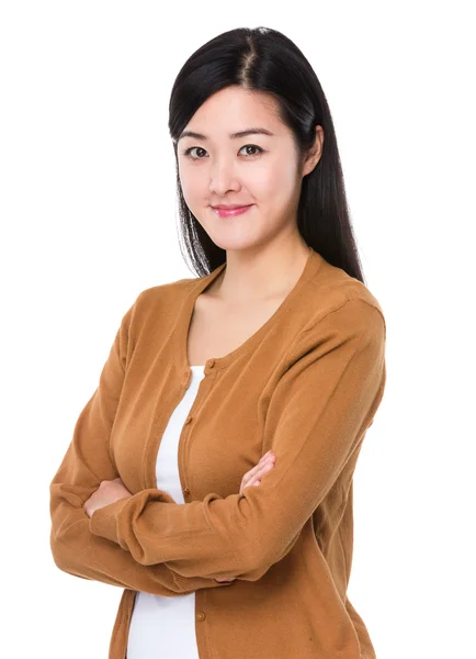 Asiática joven mujer en marrón cárdigan —  Fotos de Stock