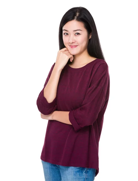 Asian young woman in red t-shirt — Stock Photo, Image