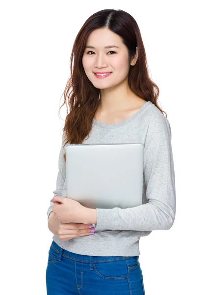 Asian young woman in grey sweater — Stock Photo, Image