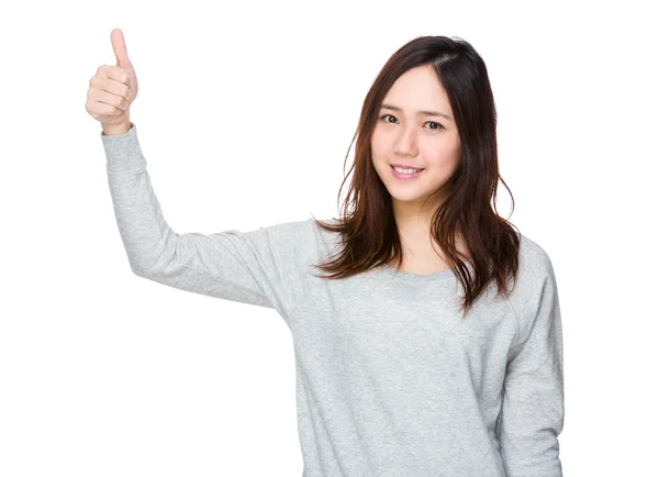 Asian young woman in grey sweater — Stock Photo, Image