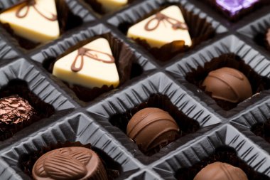 A box of various chocolate pralines