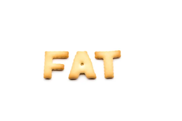 Palavra biscoito gordo isolado no fundo branco — Fotografia de Stock