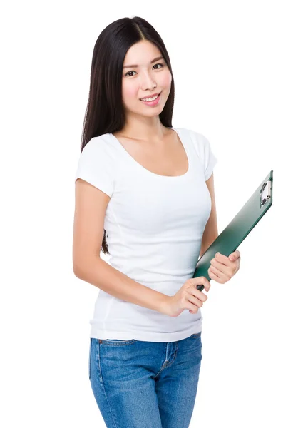 Woman holding clipboard — Stock Photo, Image