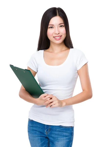 Young asian woman with clipboard — Stock Photo, Image