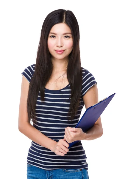 Young asian woman with clipboard — Stock Photo, Image