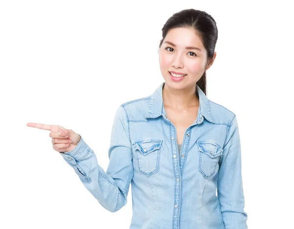 Asian woman with finger point up — Stock Photo, Image