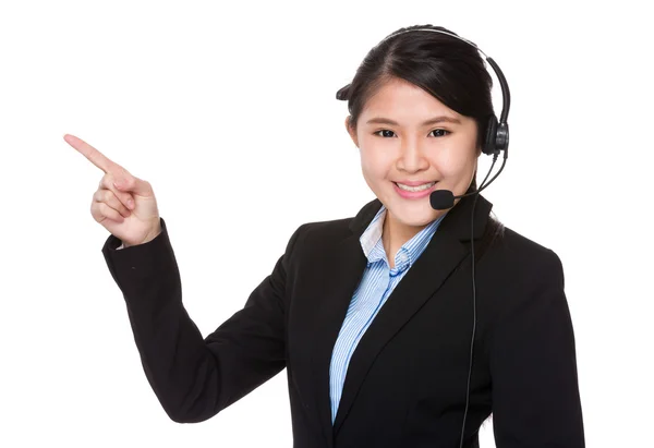 Call center agent and finger point up — Stock Photo, Image
