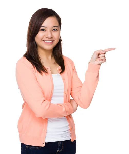 Asian woman with finger point up — Stock Photo, Image