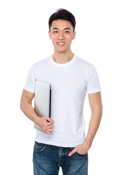 Asian young man with laptop computer — Stock Photo, Image