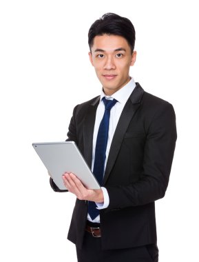 Asya işadamı Tablet PC'yi kullanma