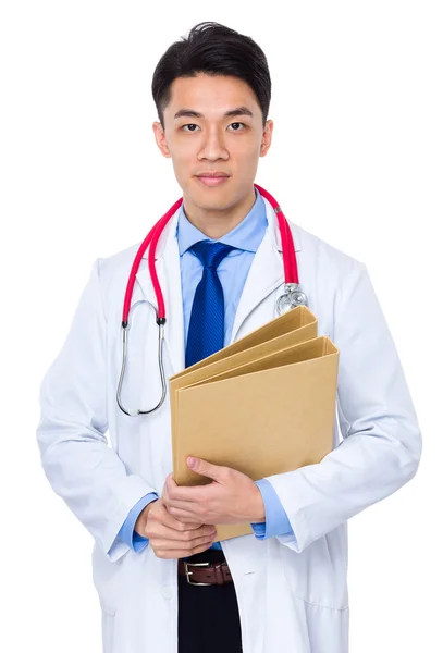 Asian doctor with folders — Stock Photo, Image